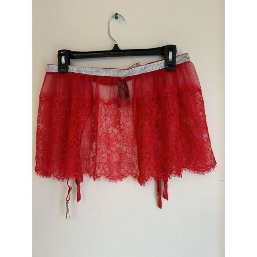 Victoria's Secret Rhinestone Skirt Garter Belt Sexy RED Intimate Wear. Size M/L.